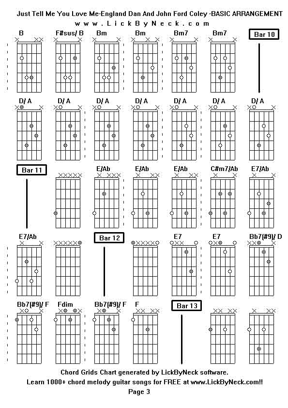 Chord Grids Chart of chord melody fingerstyle guitar song-Just Tell Me You Love Me-England Dan And John Ford Coley -BASIC ARRANGEMENT,generated by LickByNeck software.